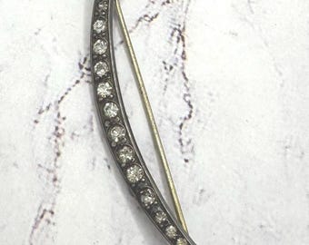 Antique Victorian Paste Stone Old Mine Cut Old Sterling Silver Large Crescent Moon Brooch Pin Rare Fine Estate 2.8 grams