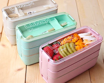 Bento Lunch Box for Adults Kids 5 Compartments Reusable Leak Proof Meal Container Microwave & Dishwasher Safe Utensils