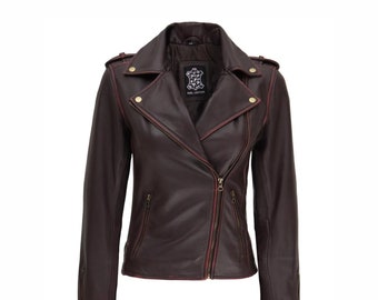 Womens Leather Jackets, Brown Leather Jacket For Women, Biker Jackets, Womens Brown Biker Leather Jackets, Gift for Her