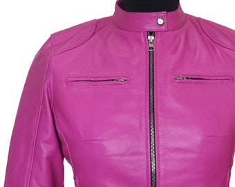 Pink Biker Jacket, Hot Pink Biker Jacket, Pink Leather Biker Jacket For Women, Womens Leather Biker Jackets, Pink Biker Jackets And Coats