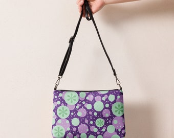 Bag with adjustable strap, synthetic bag, purple tone bag,