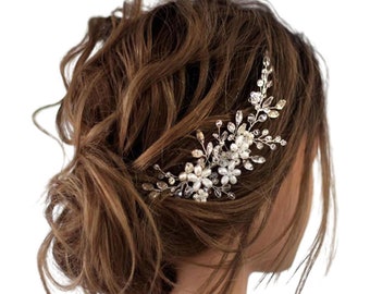 Bride Wedding Hair Comb Pearl Flower Hair Piece Rhinestone Bridal Hair Accessories for Women