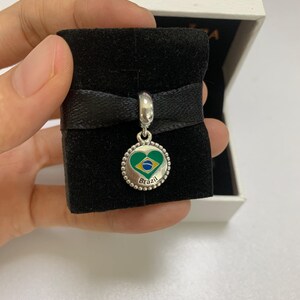 Pandora Brazil Flag Exclusive Travel Charm Pendant,S925 Sterling Silver,Bracelet Charm,Birthday Gift for Her,with Gift Box(Free Shipping)