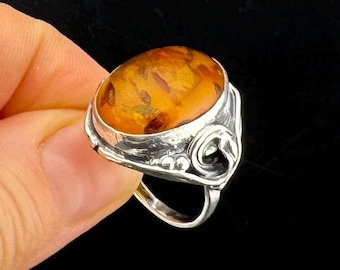 Vintage Silber 925 Ring mit Bernstein