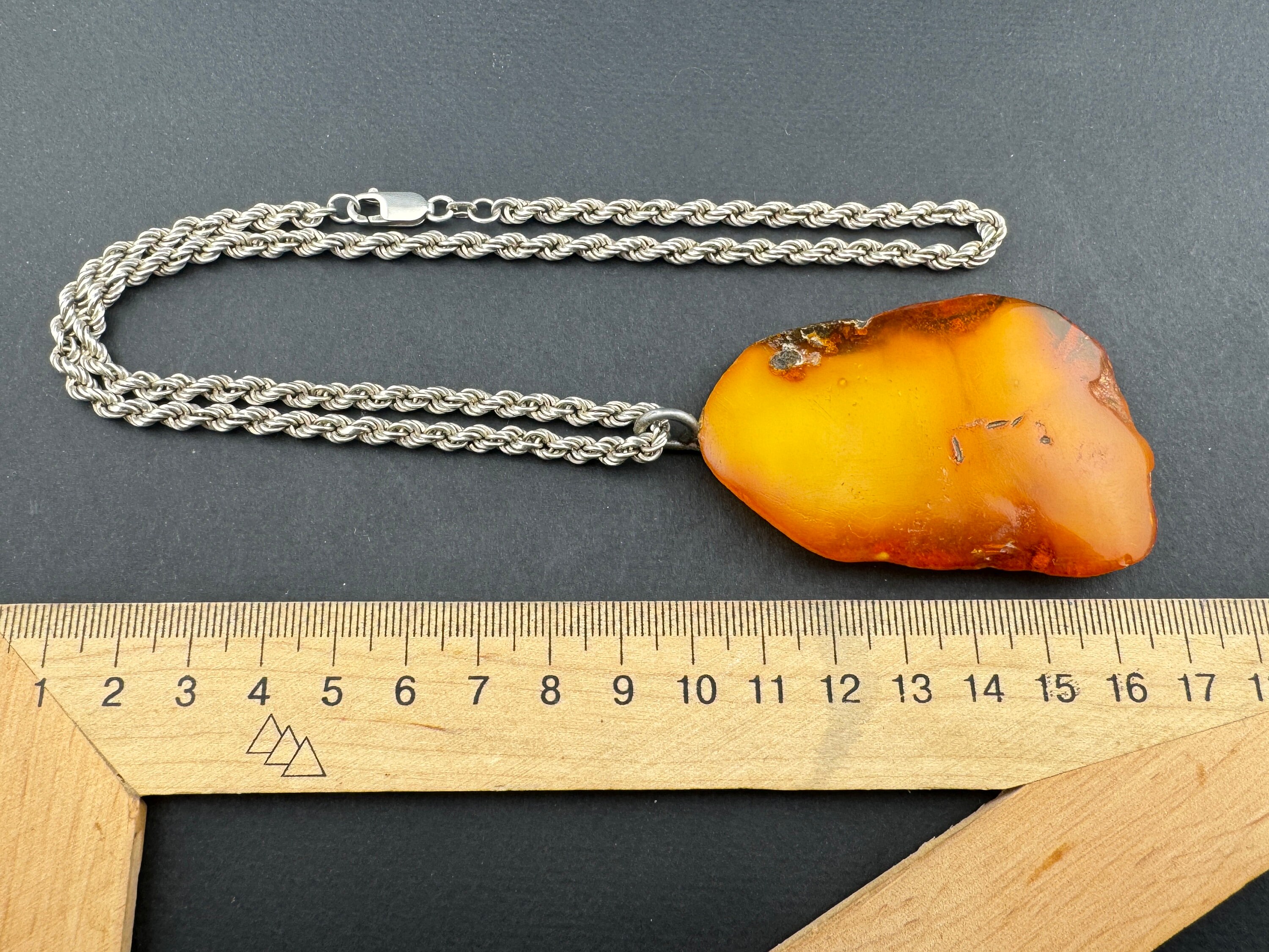 Pendentif Ambre Larme En Argent 925 – Vintage, Fait Main, Longueur 2,1 Pouces