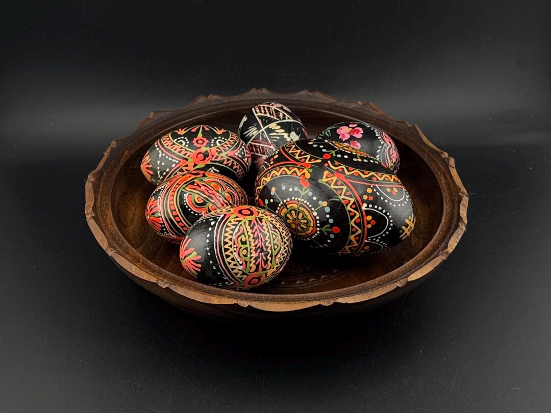 Vintage 6 Ukrainian Wooden Hand Painted Easter Eggs "pysanky" on Wooden ...