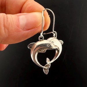 Vintage Pair Of Silver 925 Earrings Dolphins