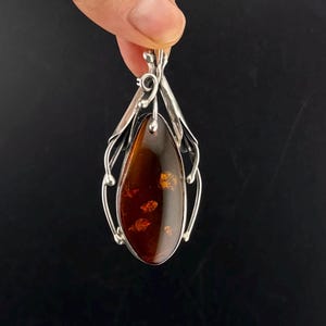 Vintage Amber Pendant-Brooch Silver 925