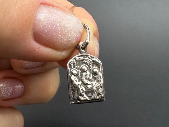 Vintage Silver Pendant 925 Holy Trinity icon