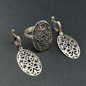 Conjunto Vintage Pendientes Plata 925 Anillo imagen 7