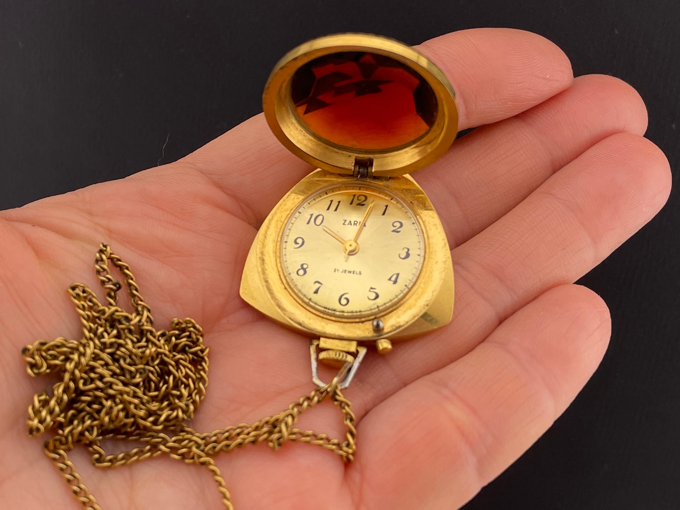 Vintage USSR Watch-pendant Zarya Gold-plated With Chain