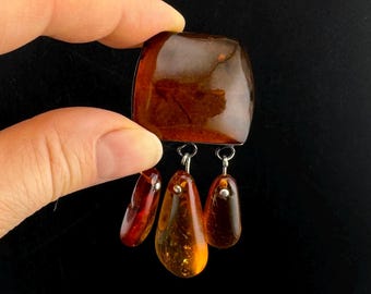 Vintage USSR Amber Brooch Silver 875. Kaliningrad