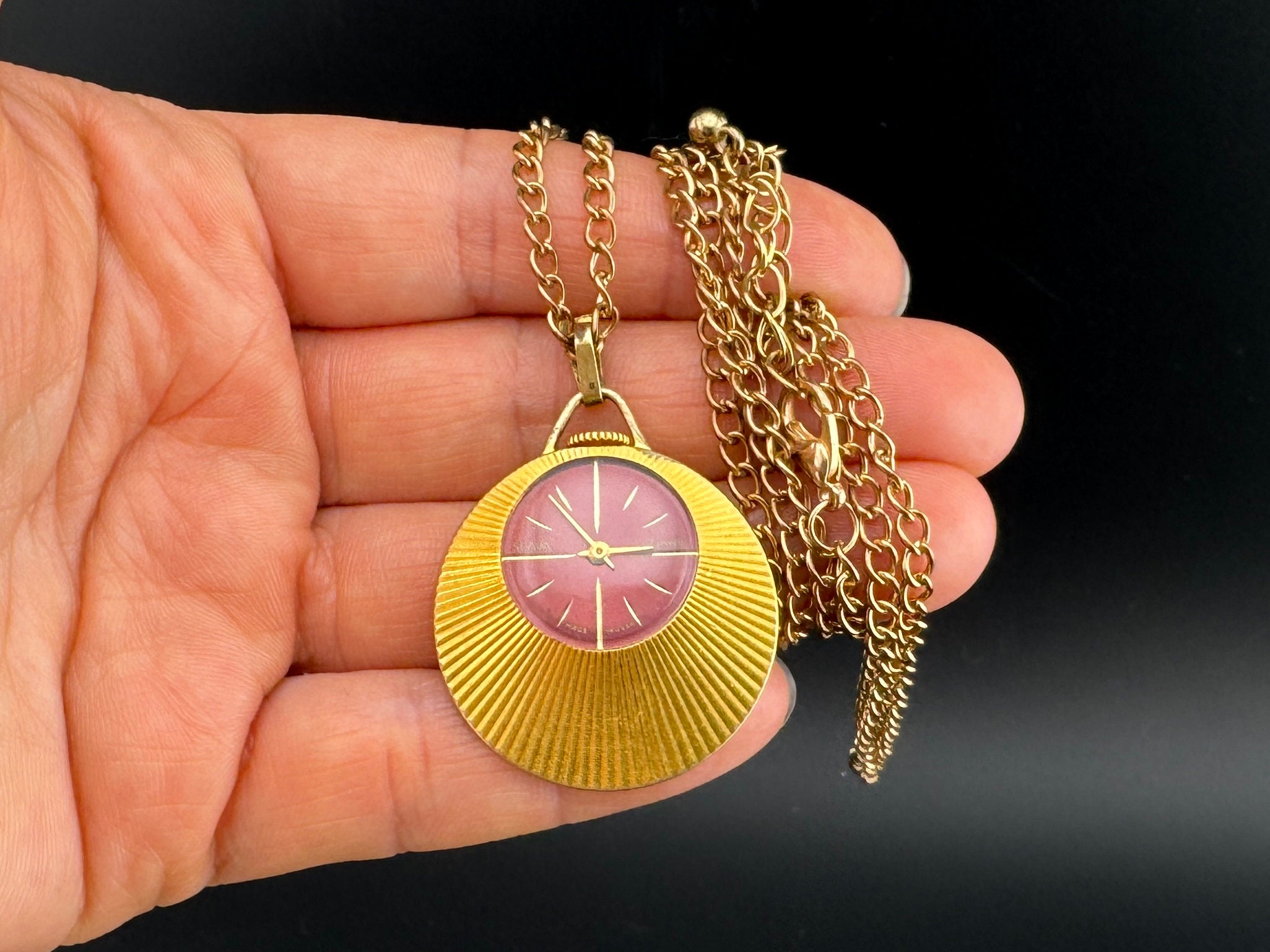 Vintage Mechanical Watch‎ Pendant & Necklace Orange Enamel & Fancy Carved Metal Blue Enamel Ball Watch Pendant Necklace c1900 – Pippin  main image 4