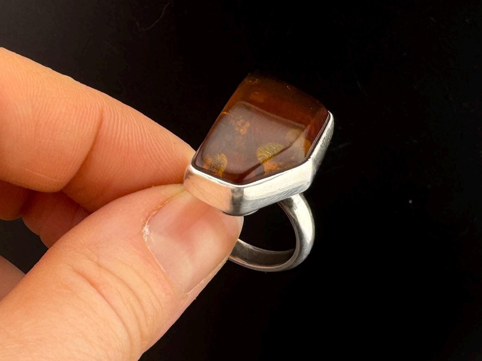 Vintage Silver 925 Ring With Amber - Etsy