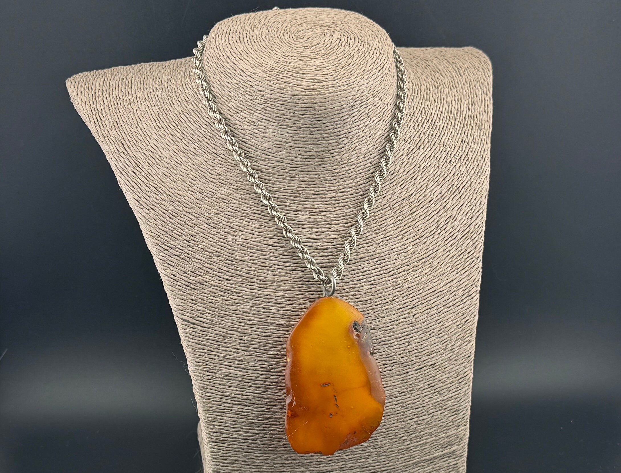 Pendentif En Ambre Larme Et Argent Sterling 925 Vintage - 2,1 Pouces - Bijou Fait Main