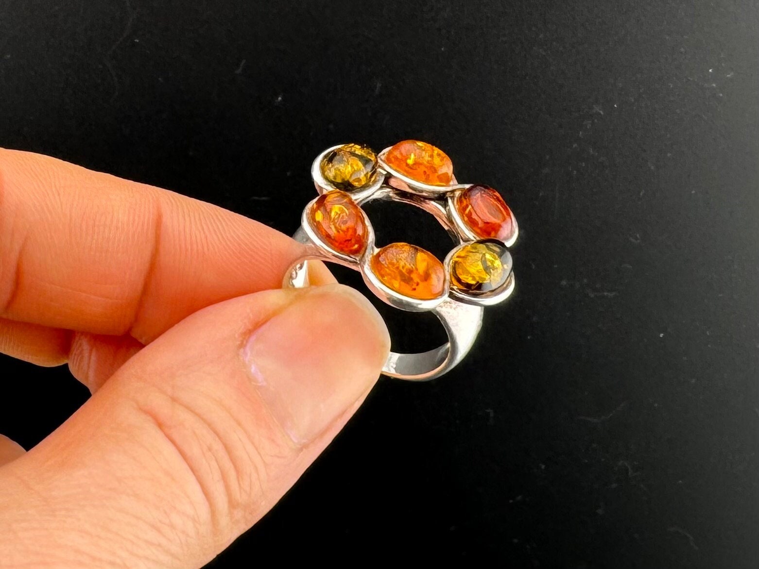 Vintage Silver 925 Ring With Amber