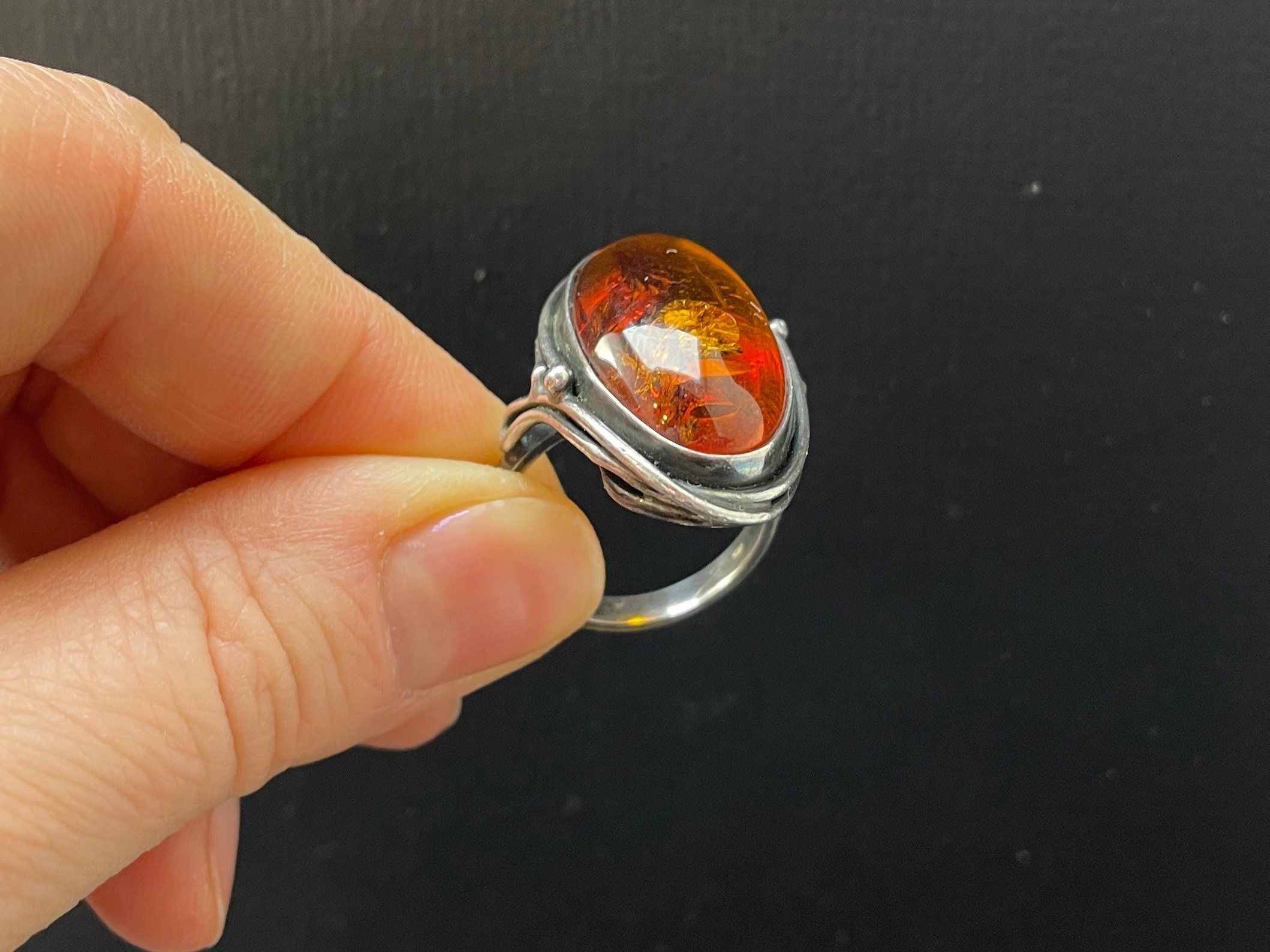 Vintage Silver 925 Ring With Amber - Etsy