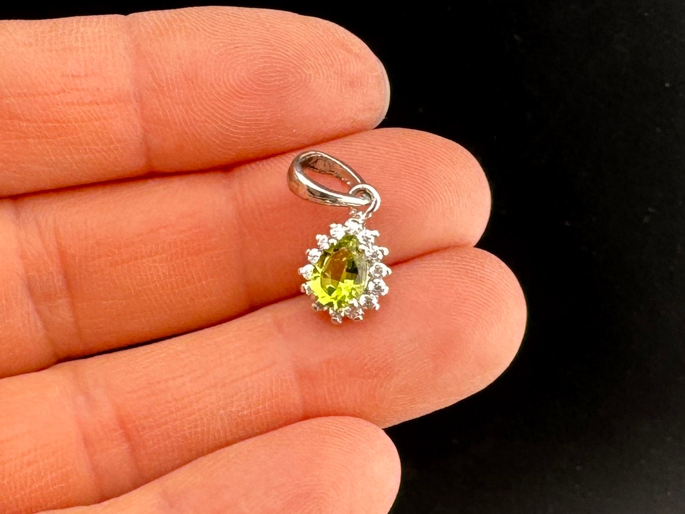 Pendentif Vintage Argent 925 Et Pierres Vertes - Ancien, Origine France, Occasion
