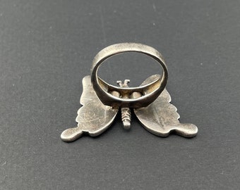 Bague Ancienne En Argent 925 Avec Perle Grise Et Pierres Papillon - Occasion