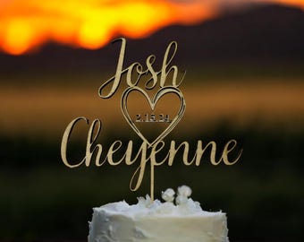Personalized Wedding Cake Topper With Date Heart Wood Cake Topper Mr And Mrs Cake Topper Wedding Wood Cake Topper Personalized Rustic Wood