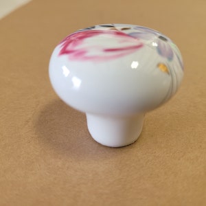 vintage white porcelain cabinet knob with Pink Blue Flowers And Gold Leaf Design image 2