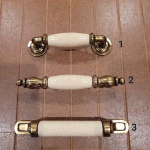 vintage porcelain drawer pulls Brass With Porcelain Center-- 3 In CC