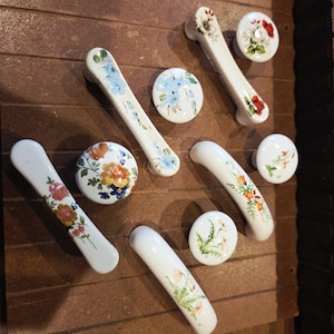 Vintage Porcelain floral Cabinet Knobs and Drawer Pull sets