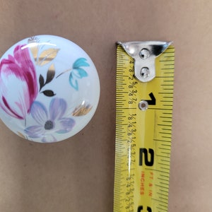 vintage white porcelain cabinet knob with Pink Blue Flowers And Gold Leaf Design image 3