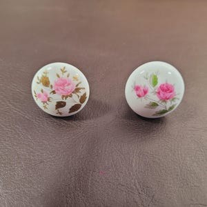 Small Vintage White Porcelain Cabinet Knobs with rose bush design