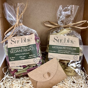Artisan Premium Pasta Duo Gift Box - Vezelrijk, minder koolhydraten, duurzaam, veganistisch, cadeau, mandcadeau, verjaardagscadeau, gezond, foodiecadeau