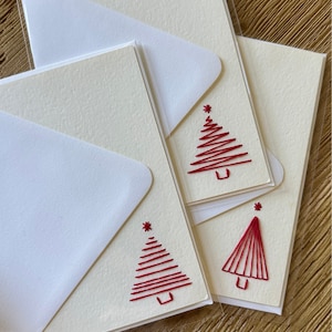 Conjunto de cartões de Natal bordados à mão - Vermelho | Cartões de Natal