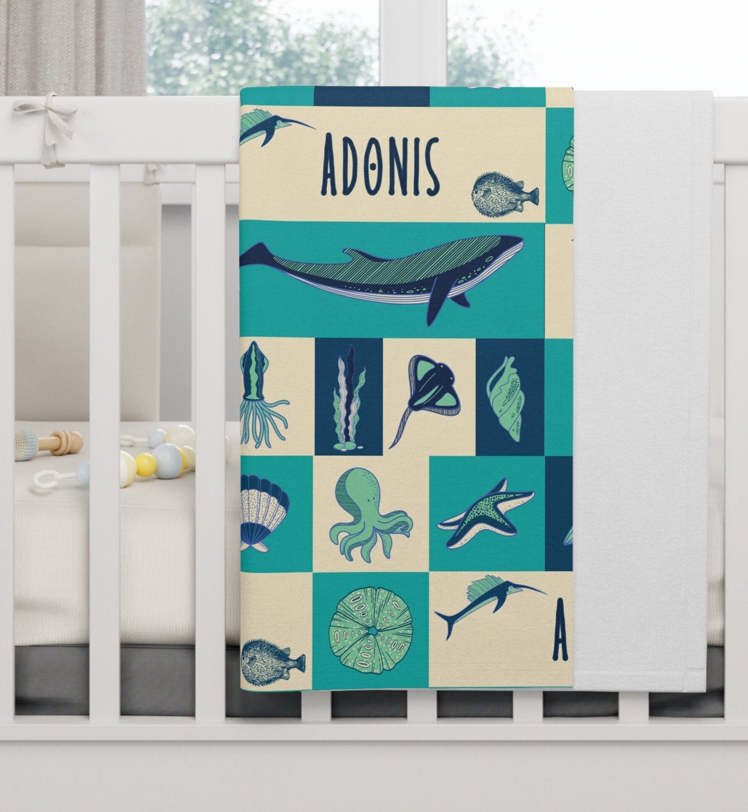 Customizable Ocean Animal Baby Blanket Personalized Baby Gift Unique