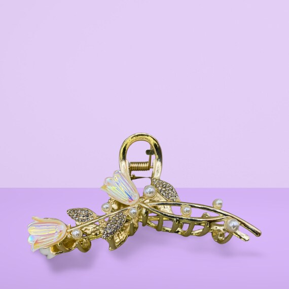 Elegant Gold Floral Barrette With Pearls and Crystals. - Etsy