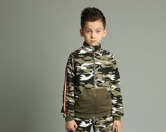 Boys Camouflage Fleece Tracksuit: Kids Sportswear Set
