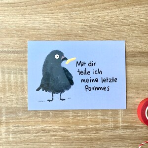 Postkarte Taube und Pommes | lustige Valentinskarte | für Lieblingsperson | Liebesgrüße | Postkarte zum Valentinstags für Freunde