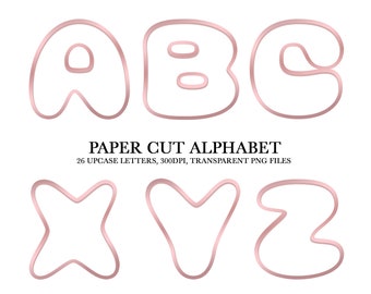Chrome Letters, A-Z Paper Cut Alphabet, PNG, Clipart, Pink Letters, Instant Download, Metallic Letters, PNG Files, Chrome Alphabet, Line Art