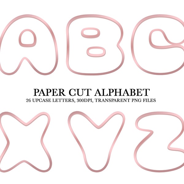 Chrome Letters, A-Z Paper Cut Alphabet, PNG, Clipart, Pink Letters, Instant Download, Metallic Letters, PNG Files, Chrome Alphabet, Line Art