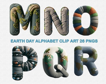 Earth Day Alphabet Clipart, Knit Alphabet, Alphabet PNG, Digital Download, Earth Day Letters Clip Art, 3D PNG, Crochet Letters, 3D Letters