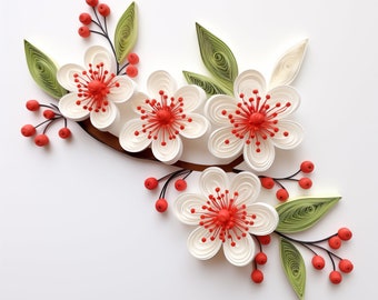 15 Quilling Cherry Blossoms Clip Art, Digital Downloads, Midjourney AI Art, Digital Art. JPG FILES