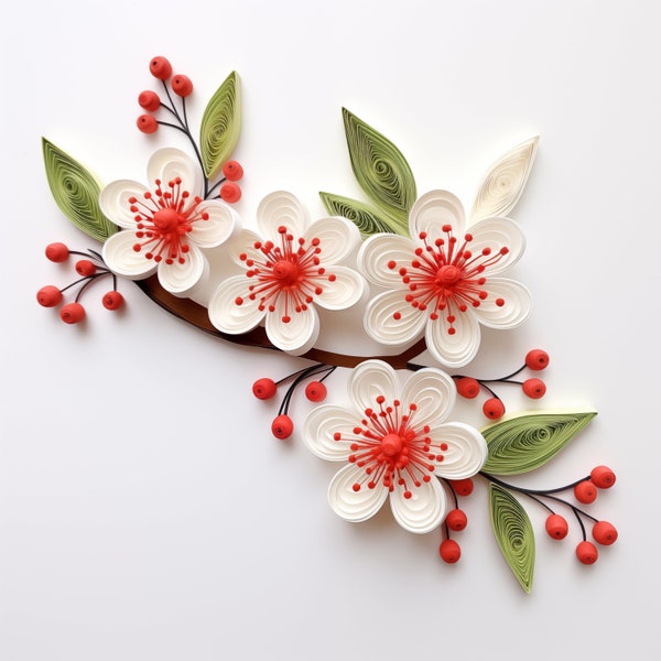 15 Quilling Cherry Blossoms Clip Art, Digital Downloads, Midjourney AI Art, Digital Art. JPG FILES