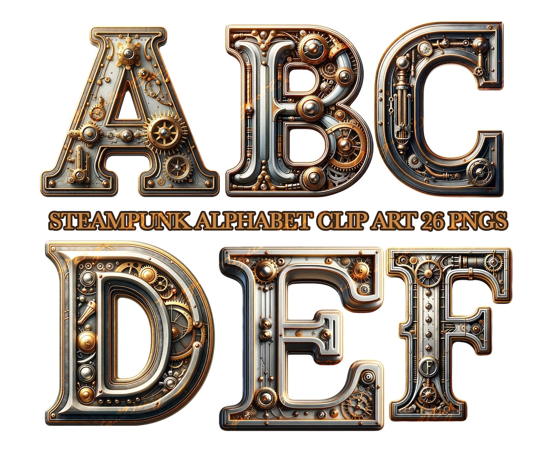 Steampunk Themed Alphabet Clipart, Robot PNG, Alphabet PNG, Digital ...