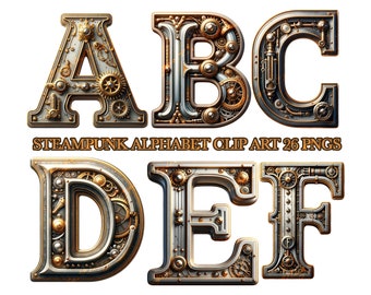 Steampunk Themed Alphabet Clipart, Robot PNG, Alphabet PNG, Digital Download, Steampunk Letters Clip Art, 3D PNG, Robot Clipart, 3D Letters