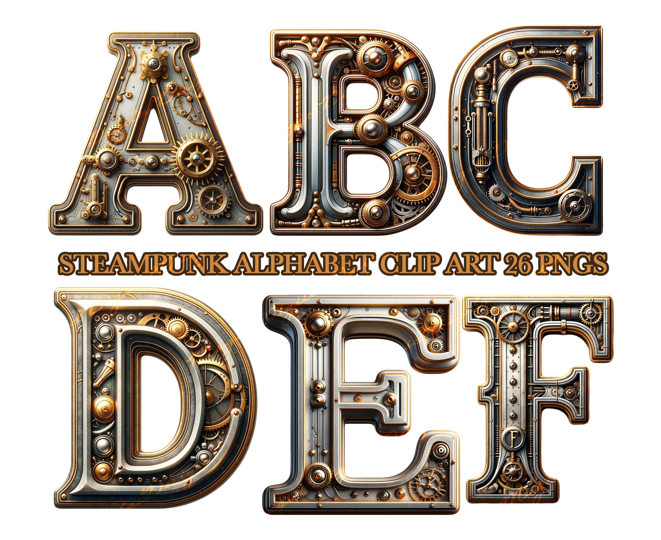 Steampunk Themed Alphabet Clipart, Robot PNG, Alphabet PNG, Digital ...