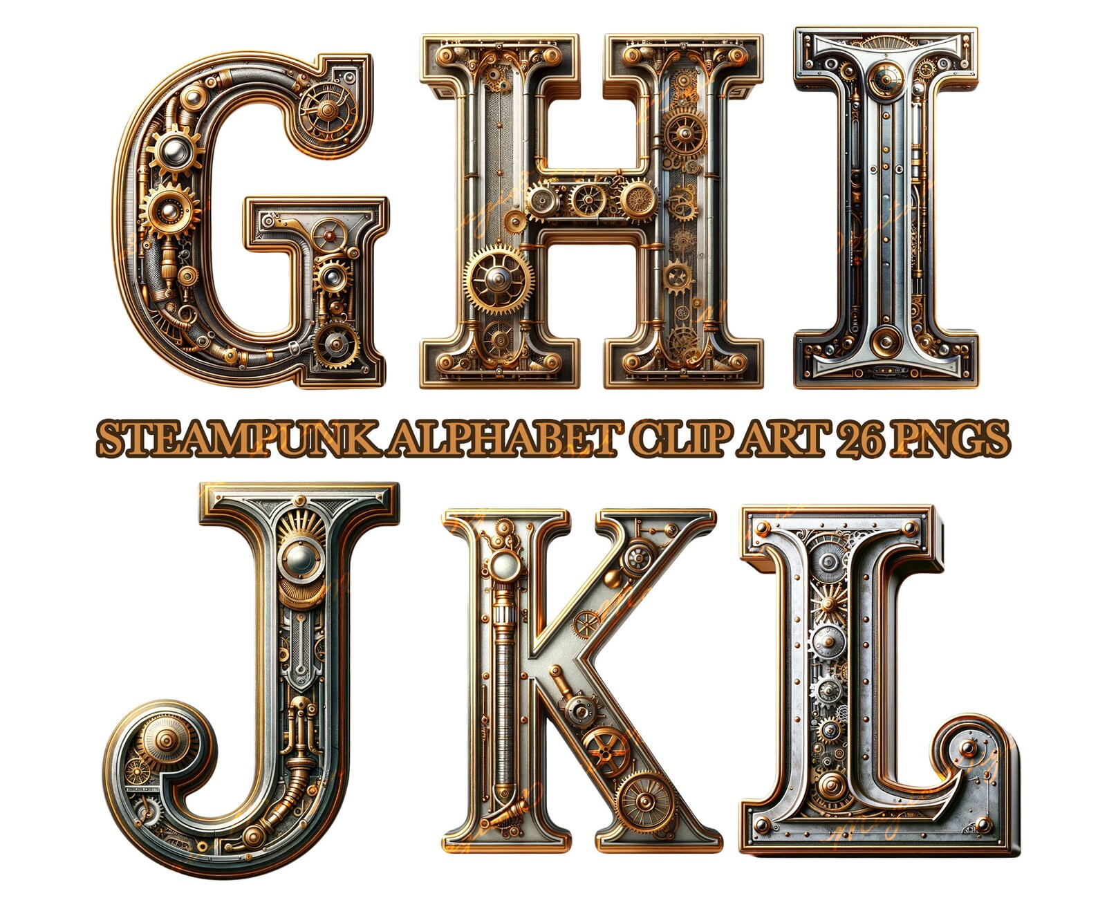 Steampunk Themed Alphabet Clipart, Robot PNG, Alphabet PNG, Digital ...