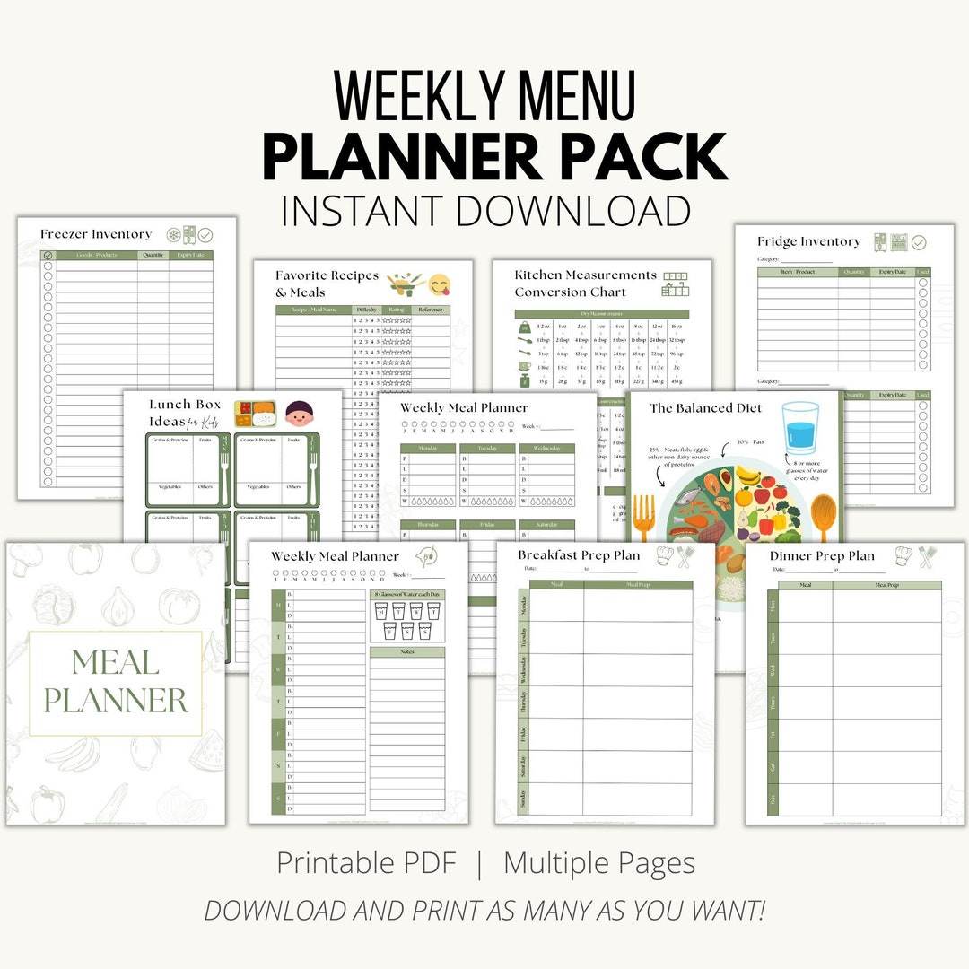 Weekly Menu Planner, Breakfast, Lunch, Dinner, Snack, Busy Mom Weekly