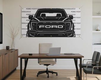 Ford Raptor Garage Banner: Greyscale Ford Performance, Man Cave Decor