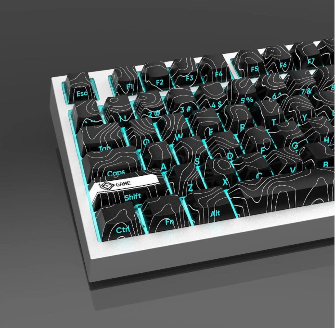 Black/white Topographic Keycap Set, Backlit Side Print Keycap Set, Shine Through Keycap Set