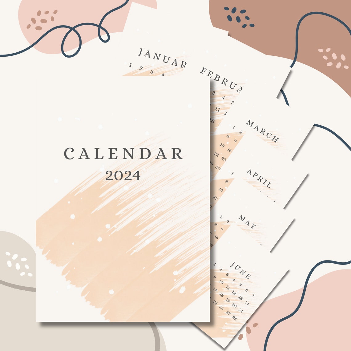 Digital 2024 Calendar Printable Yearly Planner Minimalist Calendar ...