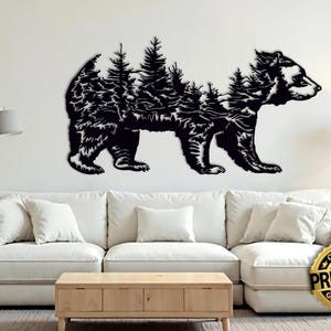Arte murale in metallo con orso nero selvatico, decorazione naturale fatta a mano, dimensioni personalizzabili, regalo per lui/lei, Natale, compleanno, San Valentino, festa della mamma