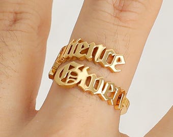 Personalized Double Name Ring: Custom Nameplate, Adjustable Band